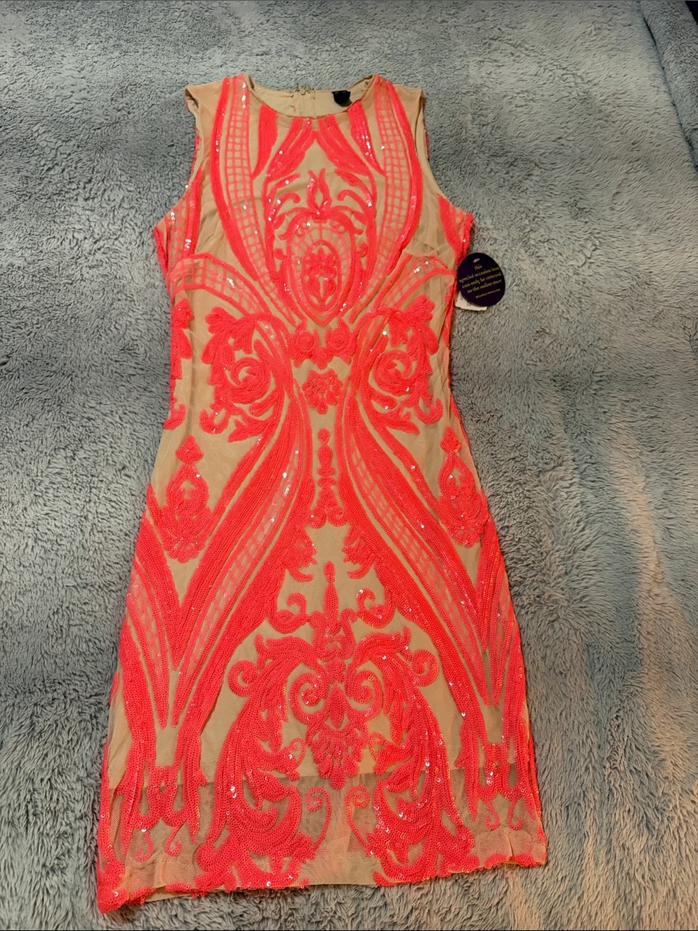 Windsor Nude Mini Dress with Neon Coral Embroidery